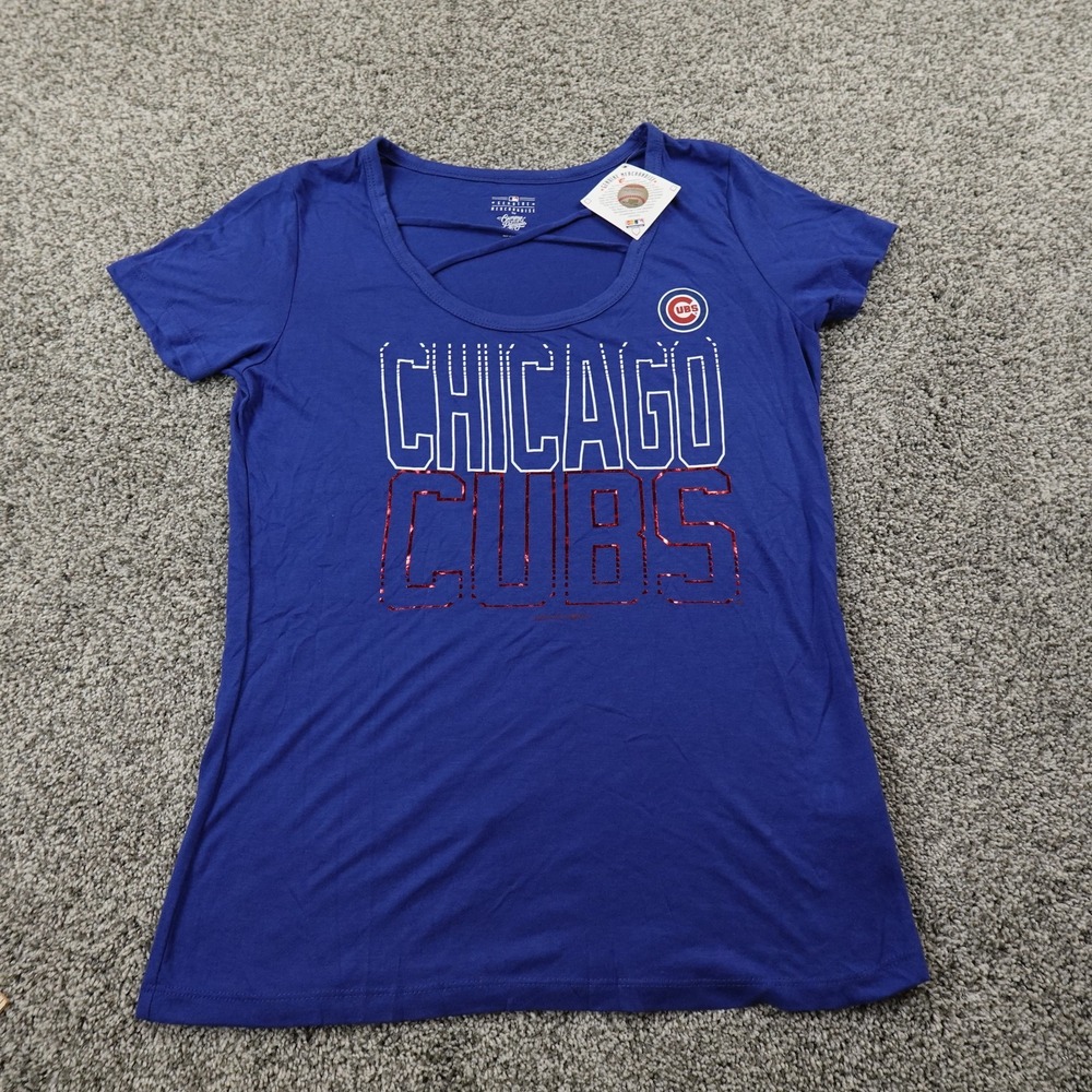 NEW Chicago Cubs Shirt Womens S Blue MLB Baseball Graphic Logo Short Sleeve Tee